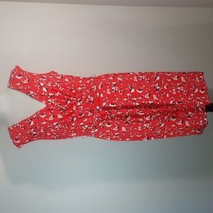 Lauren Ralph Lauren Red Belted V-Neck Sleeveless Stretchy Poppy Dress Size 14